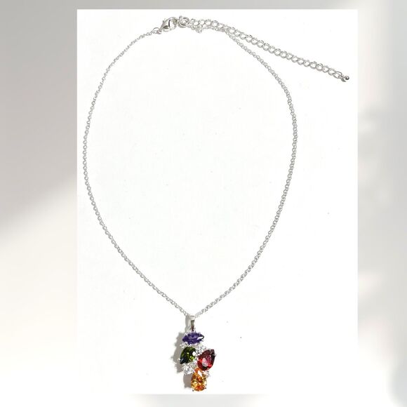 NVC Nataliya V Collister Silver Tone Pendant Necklace Rhinestone Cluster Bling - Picture 8 of 9